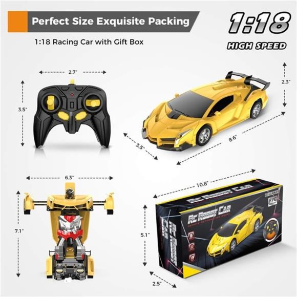 Remote Control Car, Transform Robot RC Cars for Kids Toys, 2.4Ghz 1:18 Scale - Picture 3 of 6